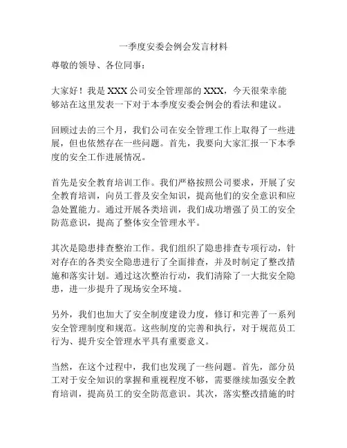 一季度安委会例会发言材料