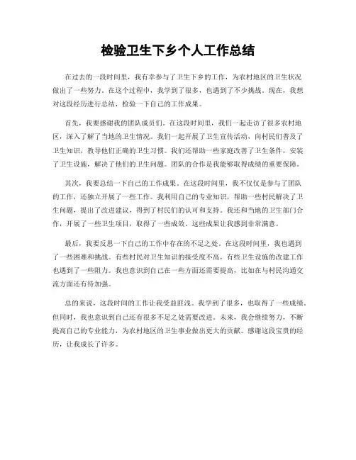 检验卫生下乡个人工作总结