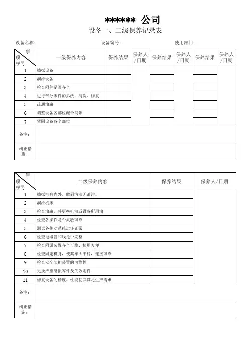 设备一、二级保养记录表