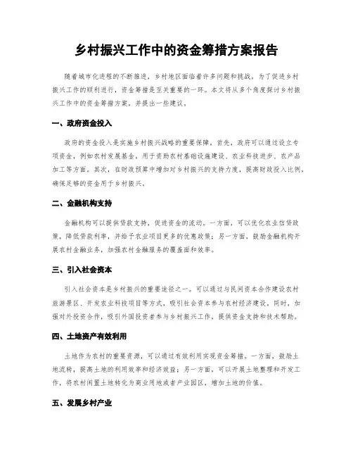 乡村振兴工作中的资金筹措方案报告