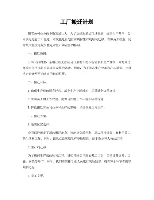 工厂搬迁计划