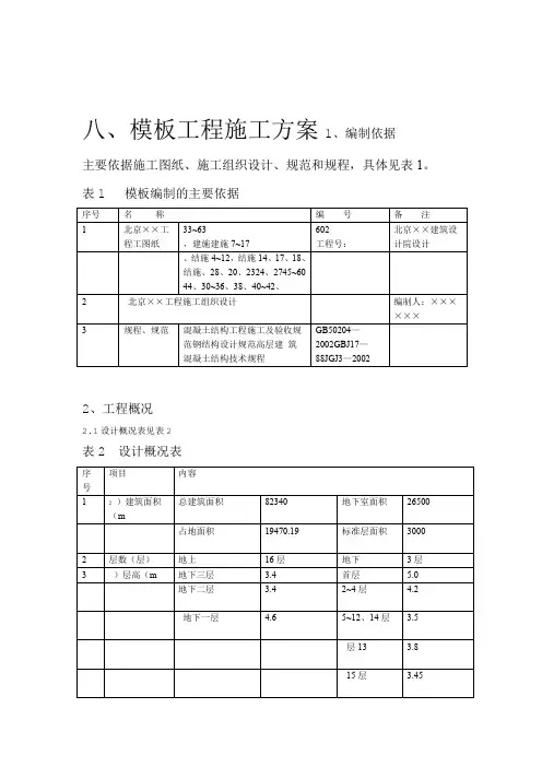 模板工程施工方案范本