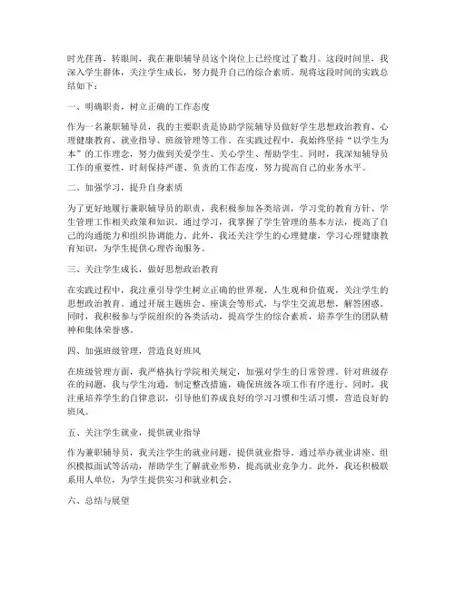 兼职辅导员实践总结范文