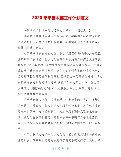 2020年年技术部工作计划范文