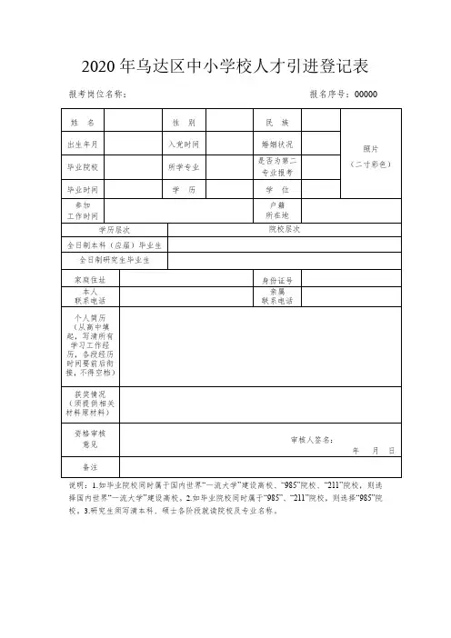 乌达区中小学校人才引进登记表.doc
