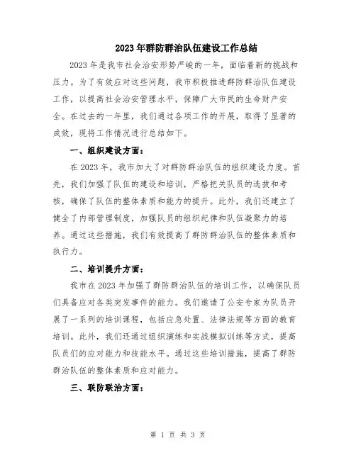 2023年群防群治队伍建设工作总结