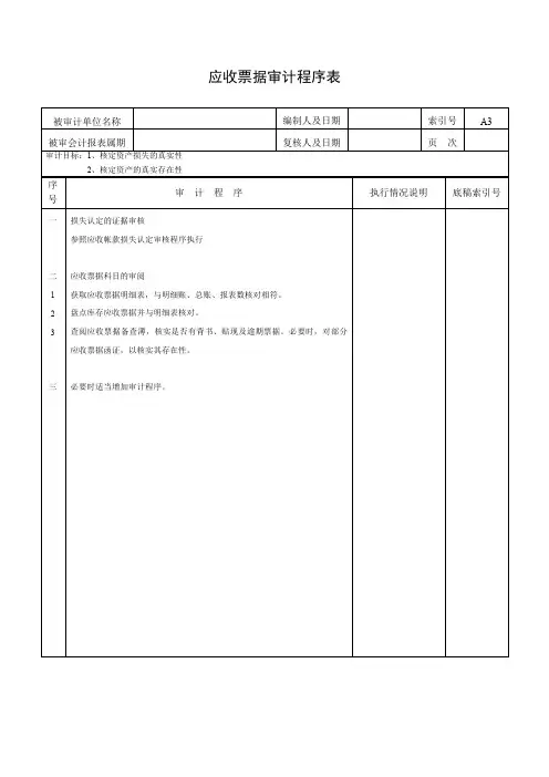 应收票据审计程序表