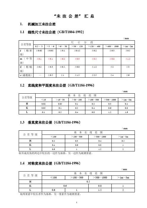 未注公差汇总