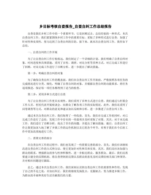 乡目标考核自查报告_自查自纠工作总结报告