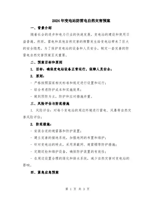 2024年变电站防雷电自然灾害预案