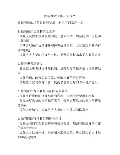 医院绩效工作计划范文
