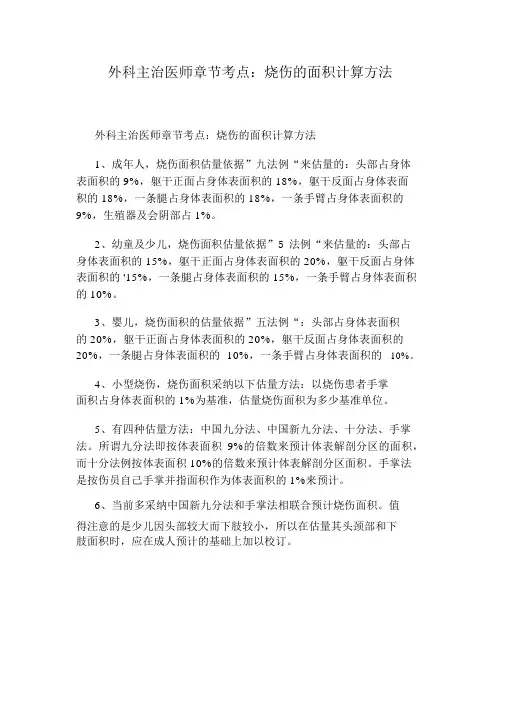外科主治医师章节考点：烧伤的面积计算方法
