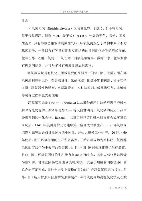甘油法年产3万吨环氧氯丙烷项目建设可行性研究报告