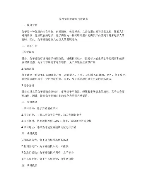 养殖兔创业新项目计划书
