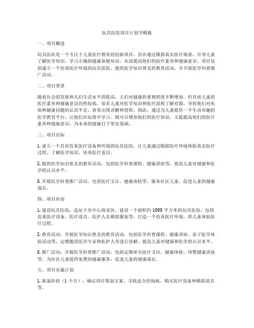 玩具医院项目计划书模板