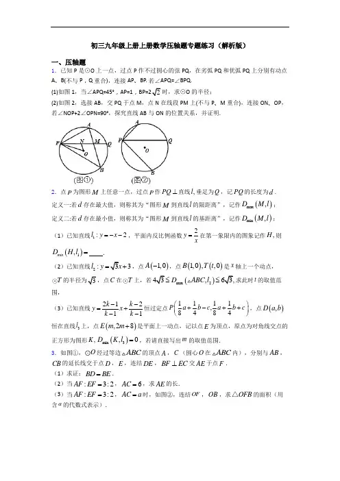 初三九年级上册上册数学压轴题专题练习(解析版)