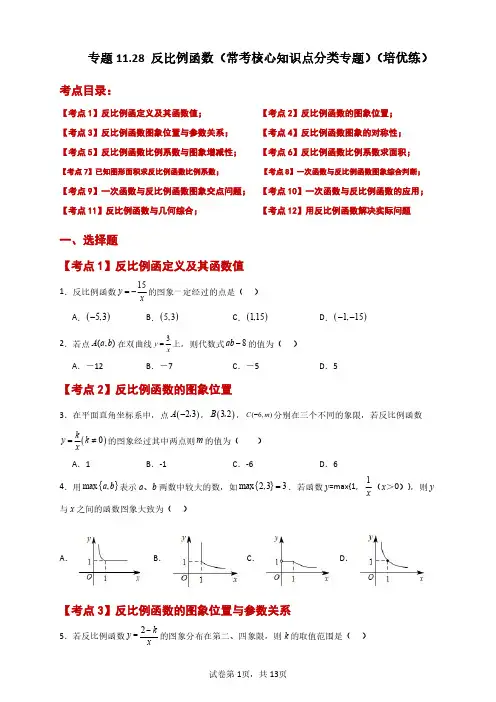 反比例函数(常考核心知识点分类专题)2023-2024学年八年级数学下册基础知识专项突破(苏科版)