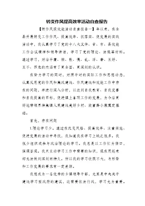 转变作风提高效率活动自查报告