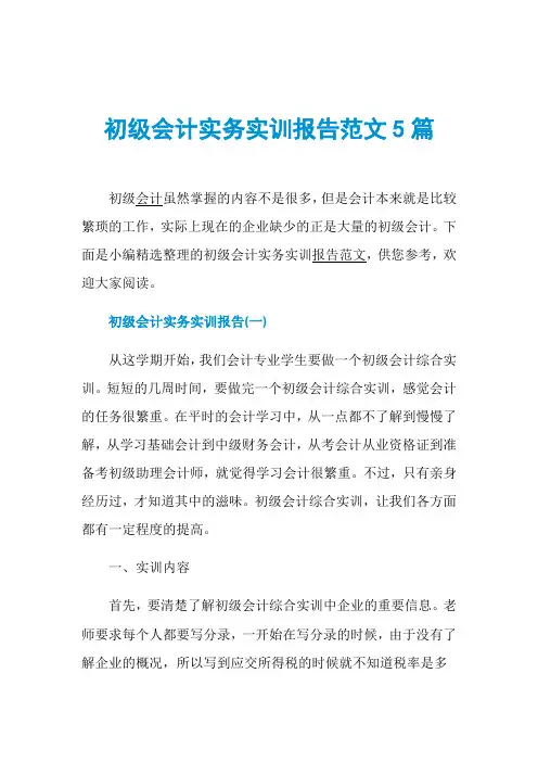 初级会计实务实训报告范文5篇