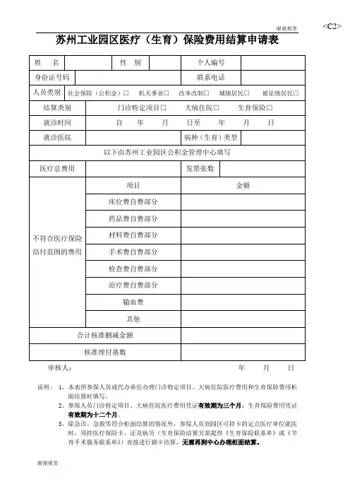 苏州工业园区医疗保险门诊费用结算清单.doc