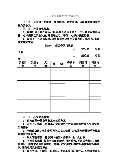 公司报刊邮件、函电收发制度