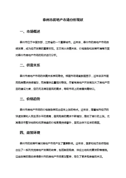 2024年泰州市房地产市场分析现状