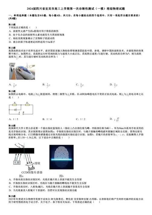 2024届四川省宜宾市高三上学期第一次诊断性测试(一模)理综物理试题