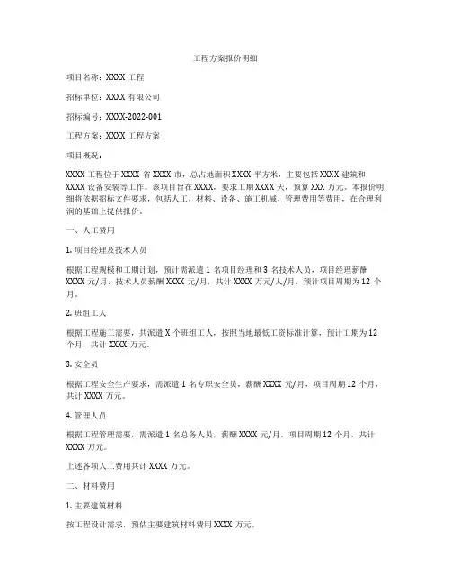 工程方案报价明细