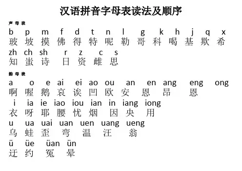 汉语拼音字母表读法及顺序