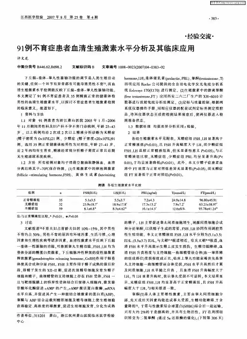 91例不育症患者血清生殖激素水平分析及其临床应用