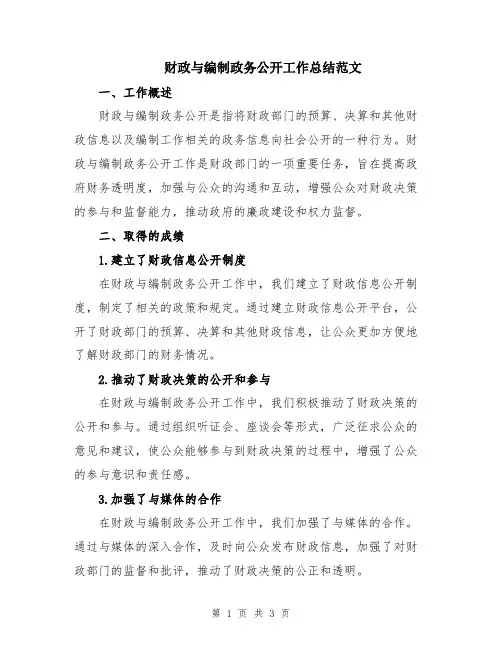 财政与编制政务公开工作总结范文