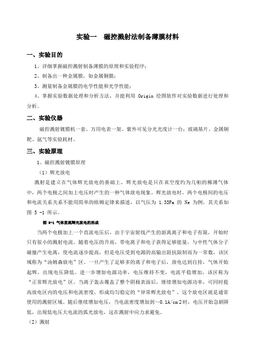 磁控溅射法制备薄膜材料实验报告