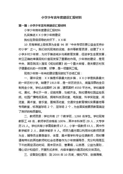 小学少年宫年度建设汇报材料
