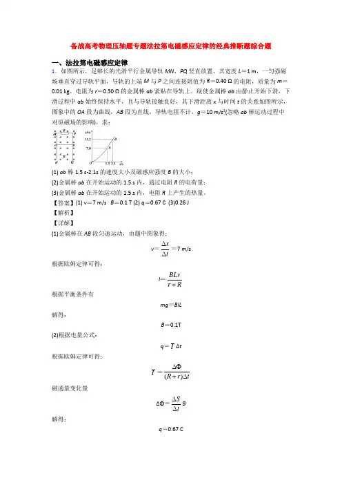 备战高考物理压轴题专题法拉第电磁感应定律的经典推断题综合题