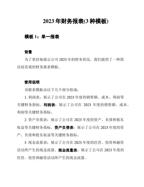 2023年财务报表(3种模板)