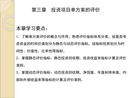 某投资项目单方案的评价概述PPT课件