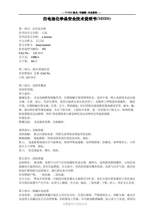白电油化学品安全技术说明书(MSDS)