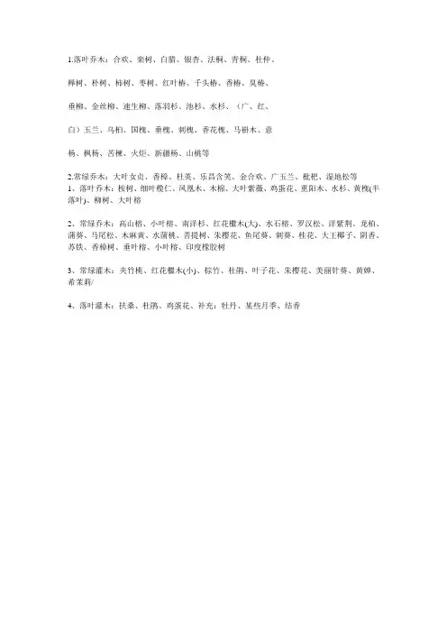 落叶乔木常绿乔木落叶灌木常绿灌木