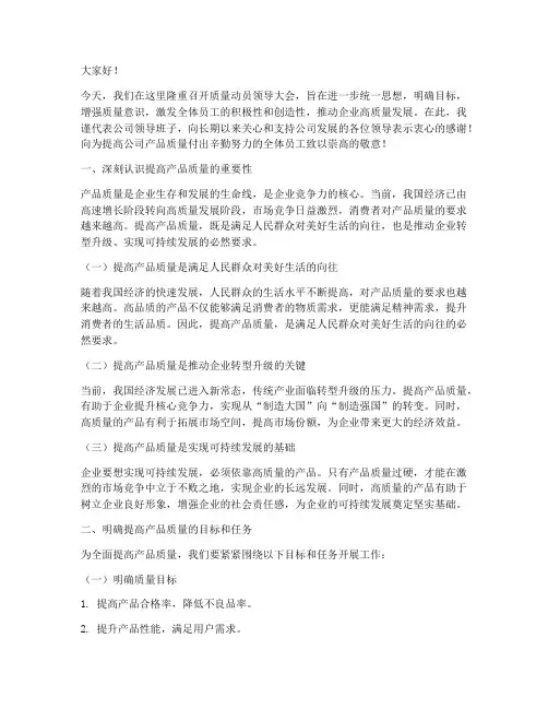 质量动员领导大会发言稿