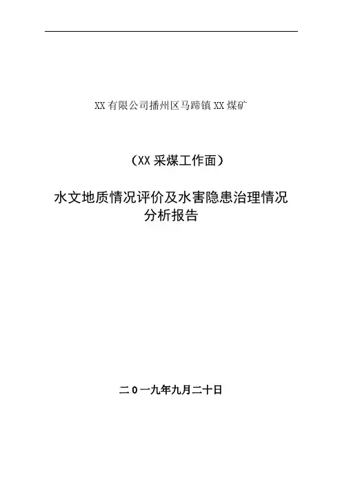 XX工作面水文地质情况评价及水害隐患治理情况分析报告