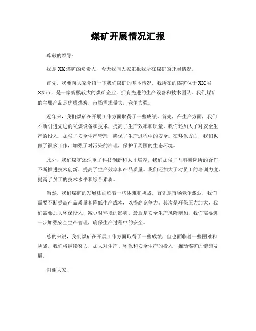 煤矿开展情况汇报