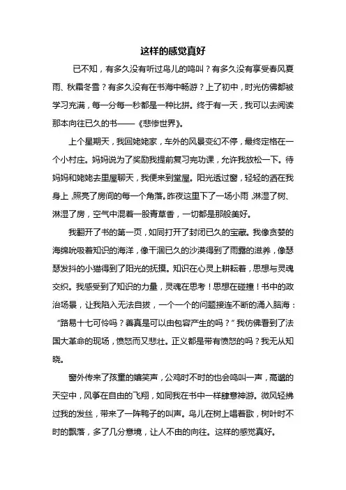 初一作文：这样的感觉真好作文650字