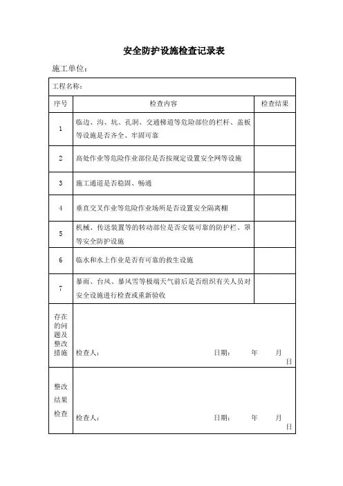 安全防护设施检查记录表