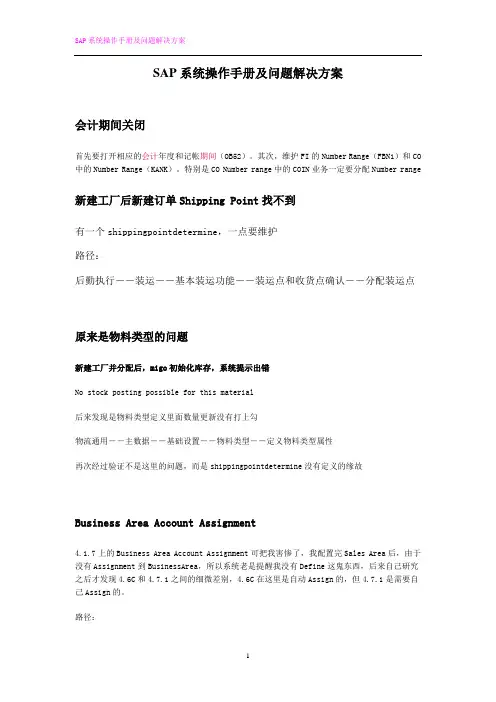 SAP系统操作手册及问题解决方案