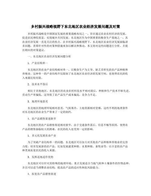 乡村振兴战略视野下东北地区农业经济发展问题及对策