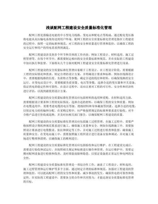 浅谈配网工程建设安全质量标准化管理