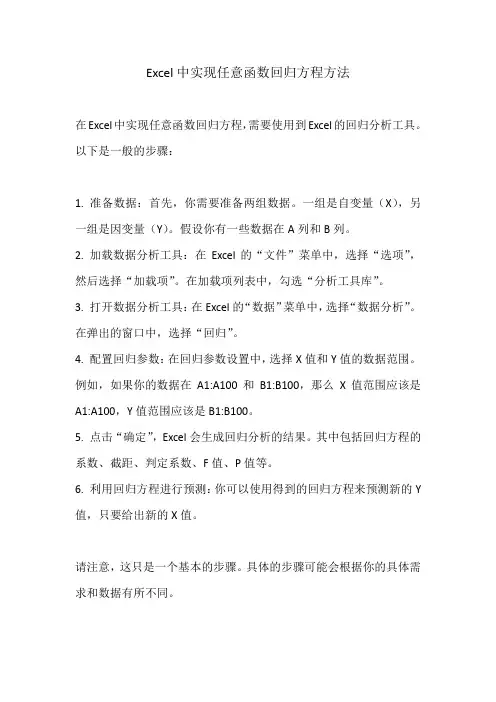 excel实现任意函数回归方程