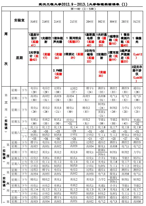 武汉工程大学大学物理实验课表