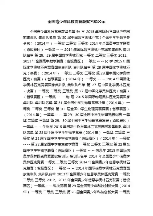 全国青少年科技竞赛获奖名单公示