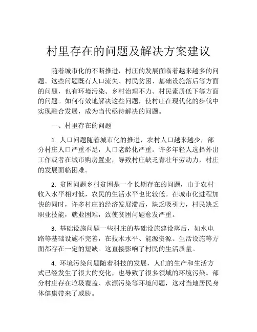 村里存在的问题及解决方案建议